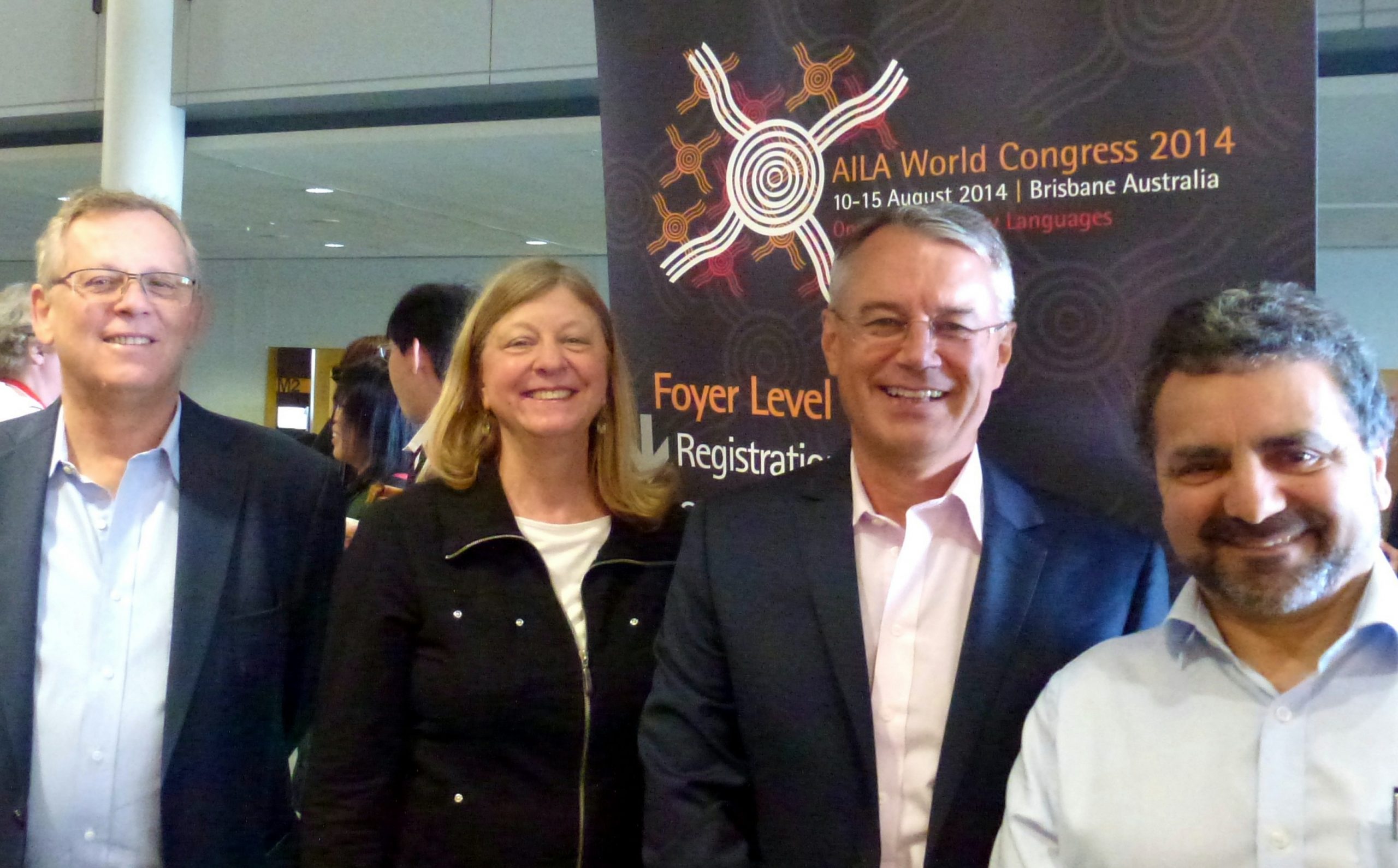 TIRF Trustees at the 2014 AILA Congress, from left to right, Michael Carrier, Jodi Crandall, Nick Saville, and Joe Lo Bianco